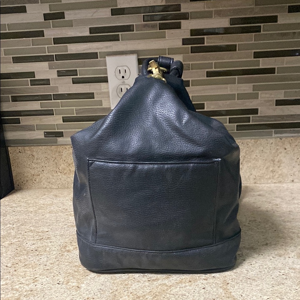 LAST CALL! Unisex small, black leather backpack EUC